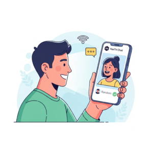 HasTV Chat uygulamasını kullanarak telefonuyla yabancılarla rastgele görüntülü sohbet eden mutlu bir kullanıcı.