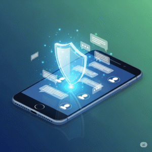 Güvenli yabancılarla dertleşme konseptini anlatan görsel: Anonim bir sohbeti koruyan parlak bir kalkan simgesi.