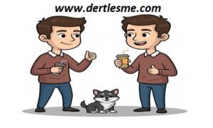 Arkadaş kazığı sonrası yeni ve samimi dostluklar kuran iki genç erkek karikatürü