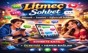 Litmeç sohbet mobil chat uygulamasını temsil eden, konuşma balonları ile çevrili sohbet illüstrasyonu.