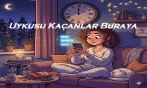 Gece sohbeti yapan karikatür karakteri, uykusu kaçanlar için mobil chat odaları görseli