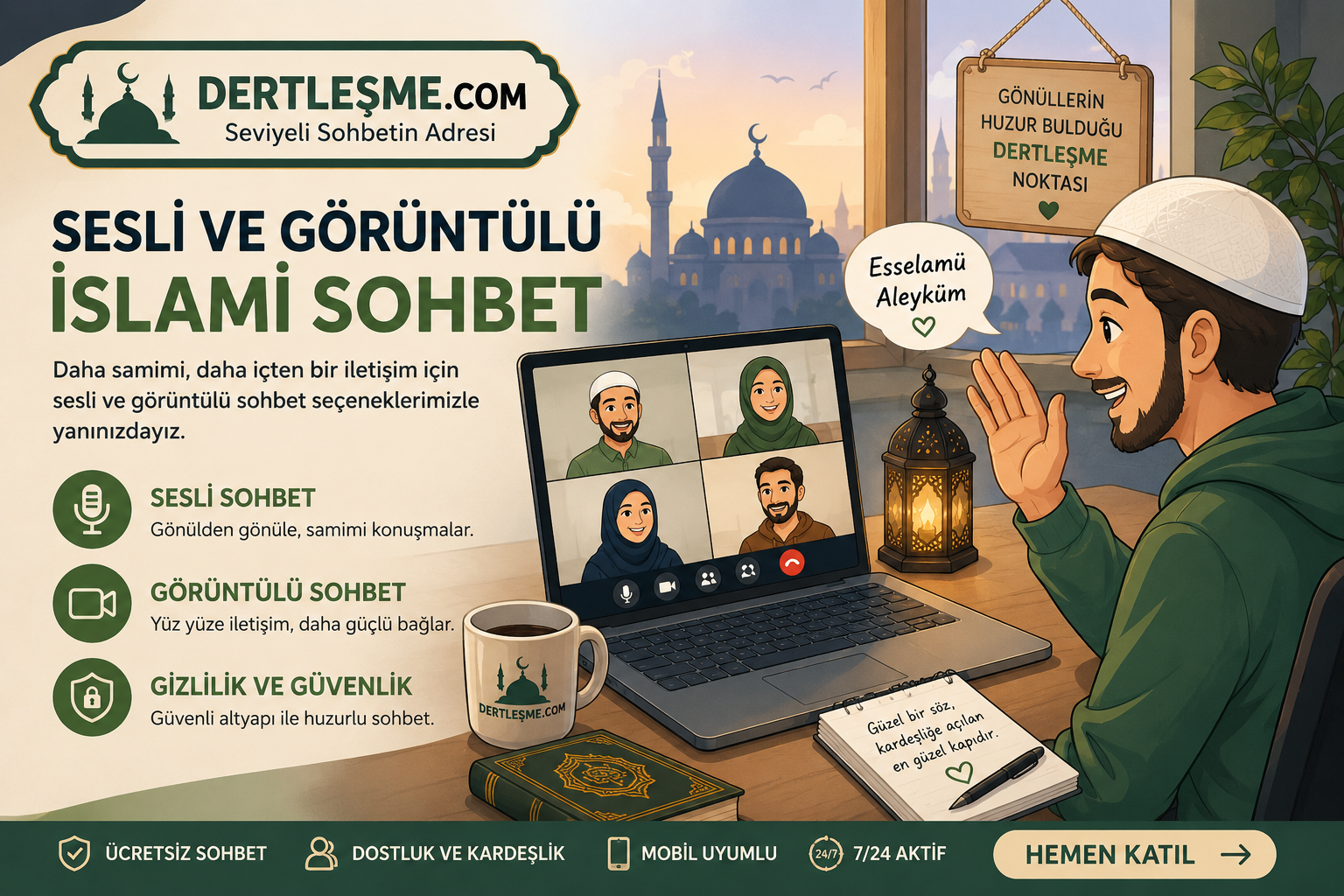 Dertlesme.com islami sohbet odalarında seviyeli dini sohbet ortamı