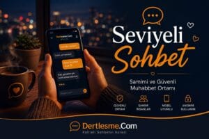 Seviyeli sohbet ortamını anlatan samimi ve mobil chat temalı Dertlesme.Com görseli